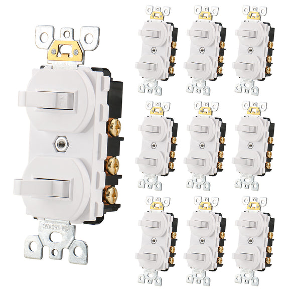 Wengart Double Toggle Light Switch,10Pack,15Amp 120Volt,UL Listed,Residential Grade Electrical Wall Switch,Great for Home, Office & Kitchen,White