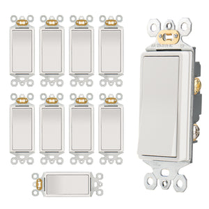 Wengart Rocker Decorator Paddle Light Switch,10Pack,Single Pole/3 way/4way,15Amp,120/277V,Quick Push-in & Side Wired,On/Off Wall Switch,UL Listed, White