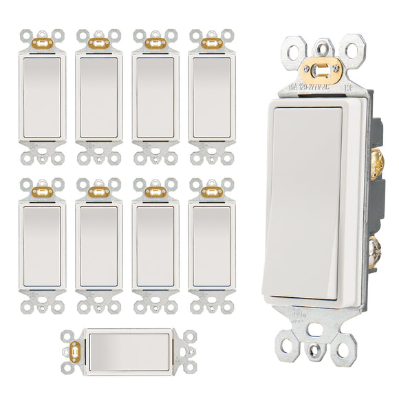 Wengart Rocker Decorator Paddle Light Switch,10Pack,Single Pole/3 way/4way,15Amp,120/277V,Quick Push-in & Side Wired,On/Off Wall Switch,UL Listed, White