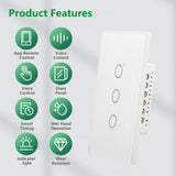 Wengart Smart Wall Touch Light Switch 2.4GHz WiFi AC125V 10Amp,3Gang White