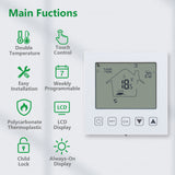 Wengart Home-Thermostat, programmierbar, WG603, AC90–240 V, max. 3 A, Touchscreen-LCD-Display, funktioniert für Fußbodenheizung, weiß