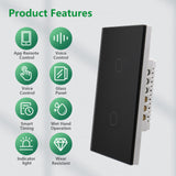 Wengart Smart Wall Touch Light Switch 2.4GHz WiFi AC125V 10Amp,2Gang Black