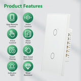 Wengart Smart Wall Touch Light Switch 2.4GHz WiFi AC125V 10Amp,2Gang White