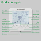 Wengart Heizungsthermostate WG02B05, 7 Tage programmierbares LCD-Display, Touchscreen, AC90–240 V, max. 3 A, geeignet für Fußbodenheizung