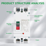 Wengart MCCB Circuit Breaker WGM1PV-250,2P,DC500V 250A