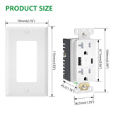 Wengart 20A USB Wall Outlet,Receptacle with 5.0A USB Type C&Type A Ports