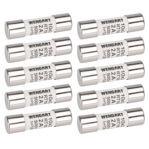 Wengart AC Cylindrical Fuse Link RT18-32 (RO15),10 pieces,10x38mm,AC500V 120kA,2A