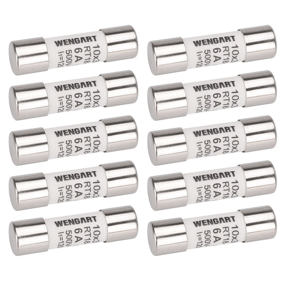 Wengart AC Cylindrical Fuse Link RT18-32 (RO15),10 pieces,10x38mm,AC500V 120kA,6A