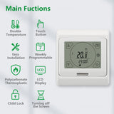 Wengart Programmable Thermostat WG809, 100Pack 3A, Touch Button, LCD display, Suitable for Water Heating System,White