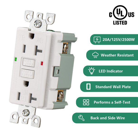 Wengart GFCI Outlet,125V 20Amp,Tamper Resistant&Weather Resistant GFCI Receptacle, UL Listed