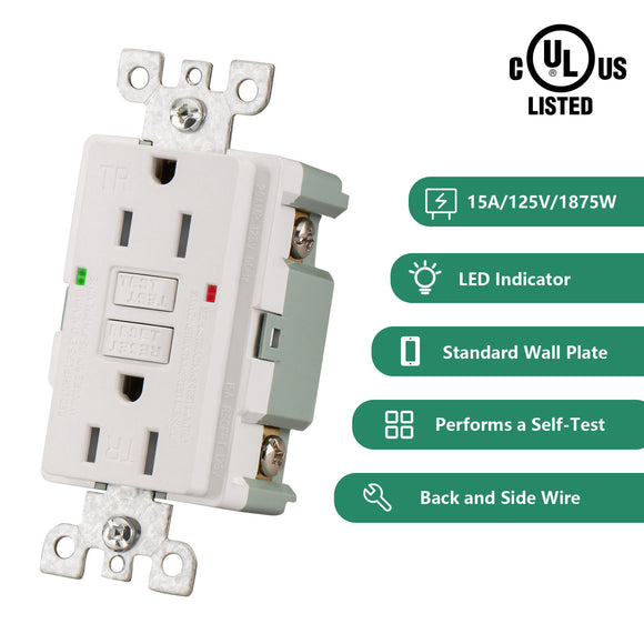 Wengart GFCI Outlet,AC125V 15Amp Tamper Resistant GFCI Receptacle, UL Listed