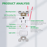 Wengart 15A GFCI Receptacle with Combination Switch,ETL Listed,AC125V,Tamper Resistant&Weather Resistant