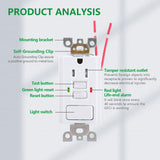 Wengart 15A GFCI Receptacle with Combination Switch,ETL Listed,AC125V,Tamper Resistant