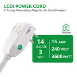 Wengart LCDI Power Cord Plug NEMA5-15P Air Conditioning Extension Cable AC120V 60Hz Leakage Current Detection Interrupter UL listed White