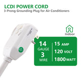 Wengart LCDI Power Cord Plug NEMA5-15P Air Conditioning Extension Cable AC120V 60Hz Leakage Current Detection Interrupter UL listed White