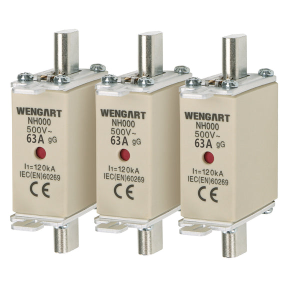 Wengart Knife Type Fuse Link NH000,3 pieces,gG class AC500V,120kA,63A