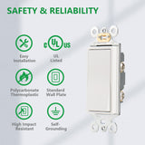 Wengart Rocker Decorator Paddle Light Switch,10Pack,Single Pole/3 way/4way,15Amp,120/277V,Quick Push-in & Side Wired,On/Off Wall Switch,UL Listed, White