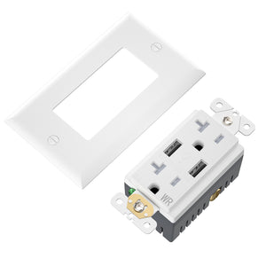 Wengart 20A USB Wall Outlet,Receptacle with 5.0A Dual Type A USB,Weather-Resistant and Tamper-Resistant