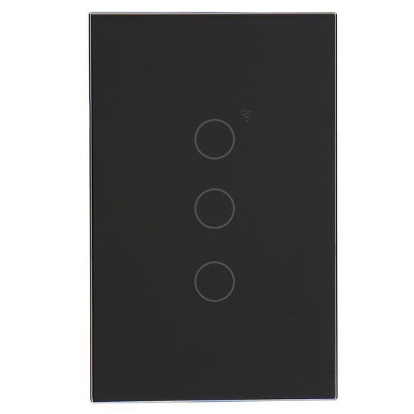 Wengart Smart Wall Touch Light Switch 2.4GHz WiFi AC125V 10Amp,3Gang Black