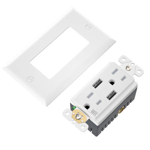 Wengart 15A USB Wall Outlet,Receptacle with 5.0A Dual Type A USB,Weather-Resistant and Tamper-Resistant