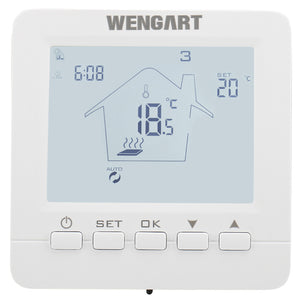 Wengart Heizungsthermostate WG02B05, 7 Tage programmierbares LCD-Display, Touchscreen, AC90–240 V, max. 3 A, geeignet für Fußbodenheizung