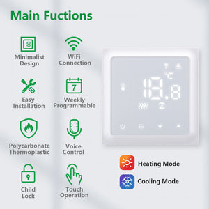 Wengart WiFi Thermostat WG611,Heat and Cold Mode AC230V Max3A 2.4GHz TUYA APP  for Radiant Floor Heating,Compatible with Alexa Echo/Google Home