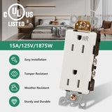 Wengart Decorator Receptacle Outlet,10Pack AC125V,15Amp Tamper Resistant&Weather Resistant