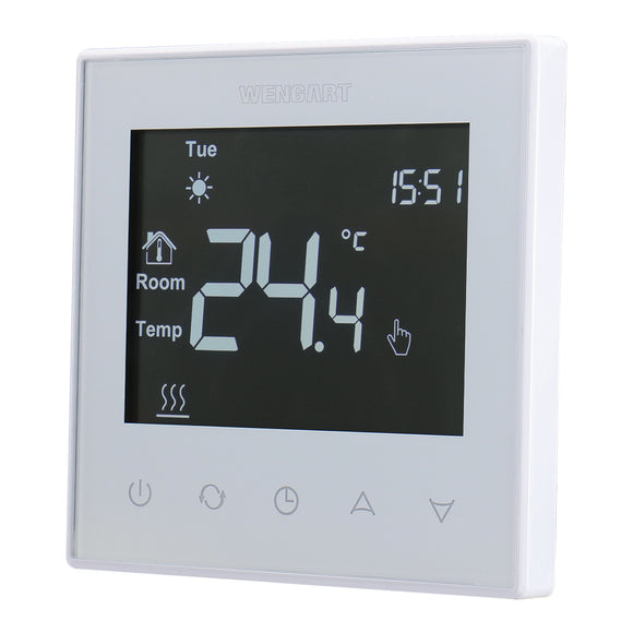 Wengart Room Thermostat WG505, LCD Digital Display, Touch Buttons, Weekly Programming,16A,Suitable for Electric Heating Equipment, with 3m external probe,Black